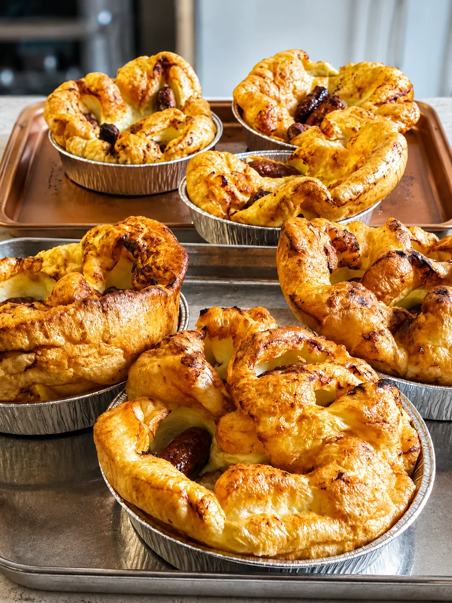 Baked savoury ring pastries in foil trays