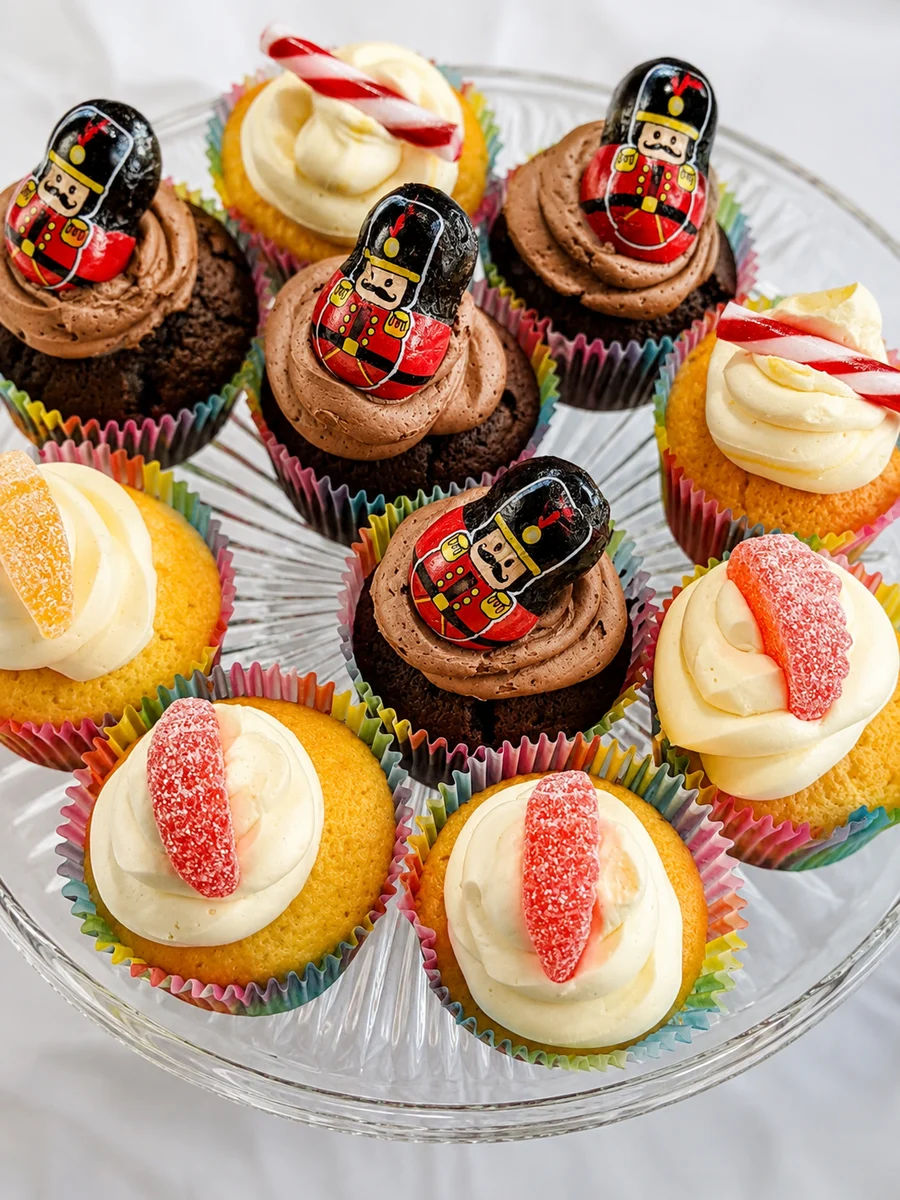 Decorated chocolate and vanilla cupcakes