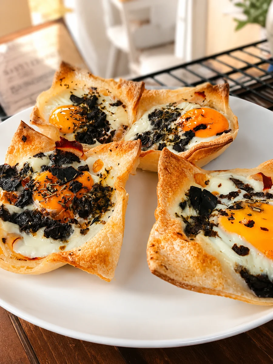 Savoury egg pastries with herbs and mushrooms